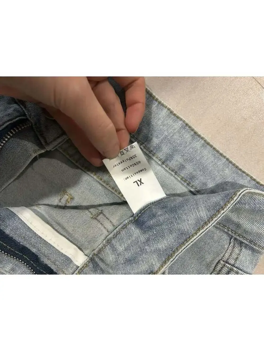 Light Wash Baggy Carpenter Cargo Jeans with Drawstring Waist